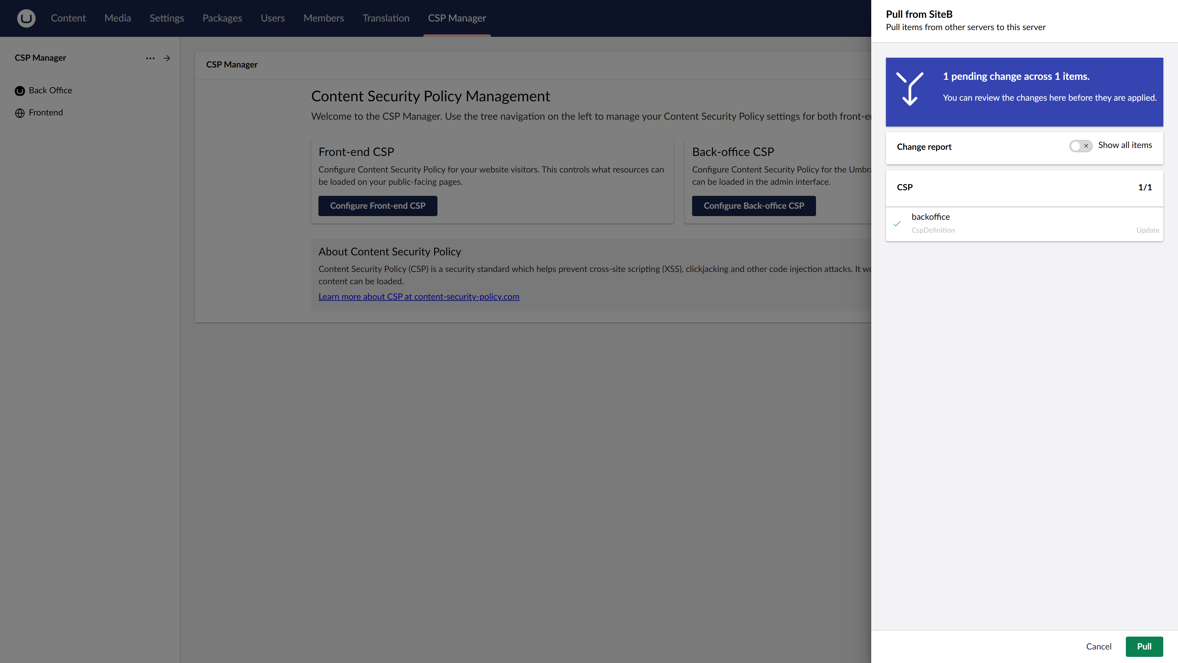 Pull CSP policies from a remote environment