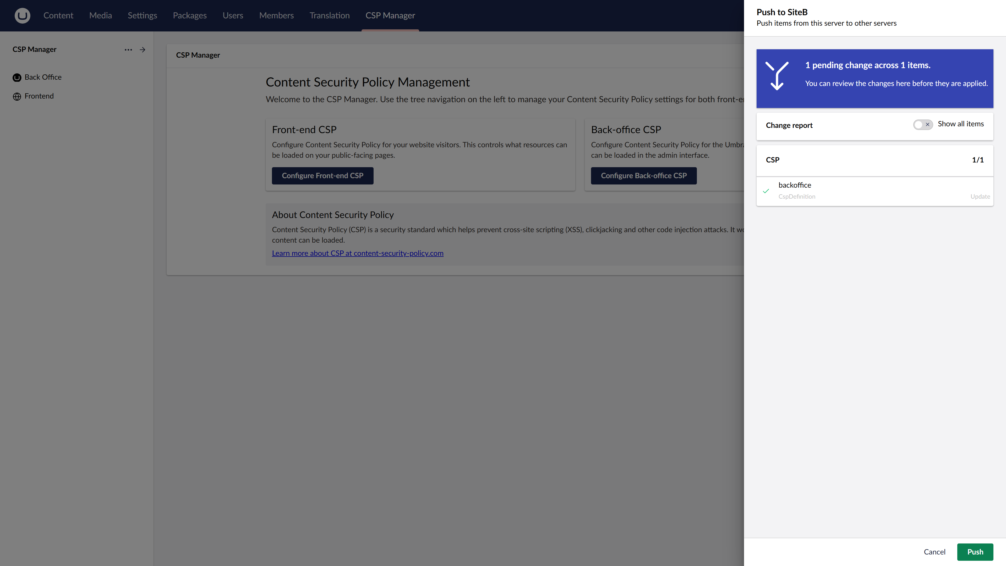 Push CSP policies to a remote environment