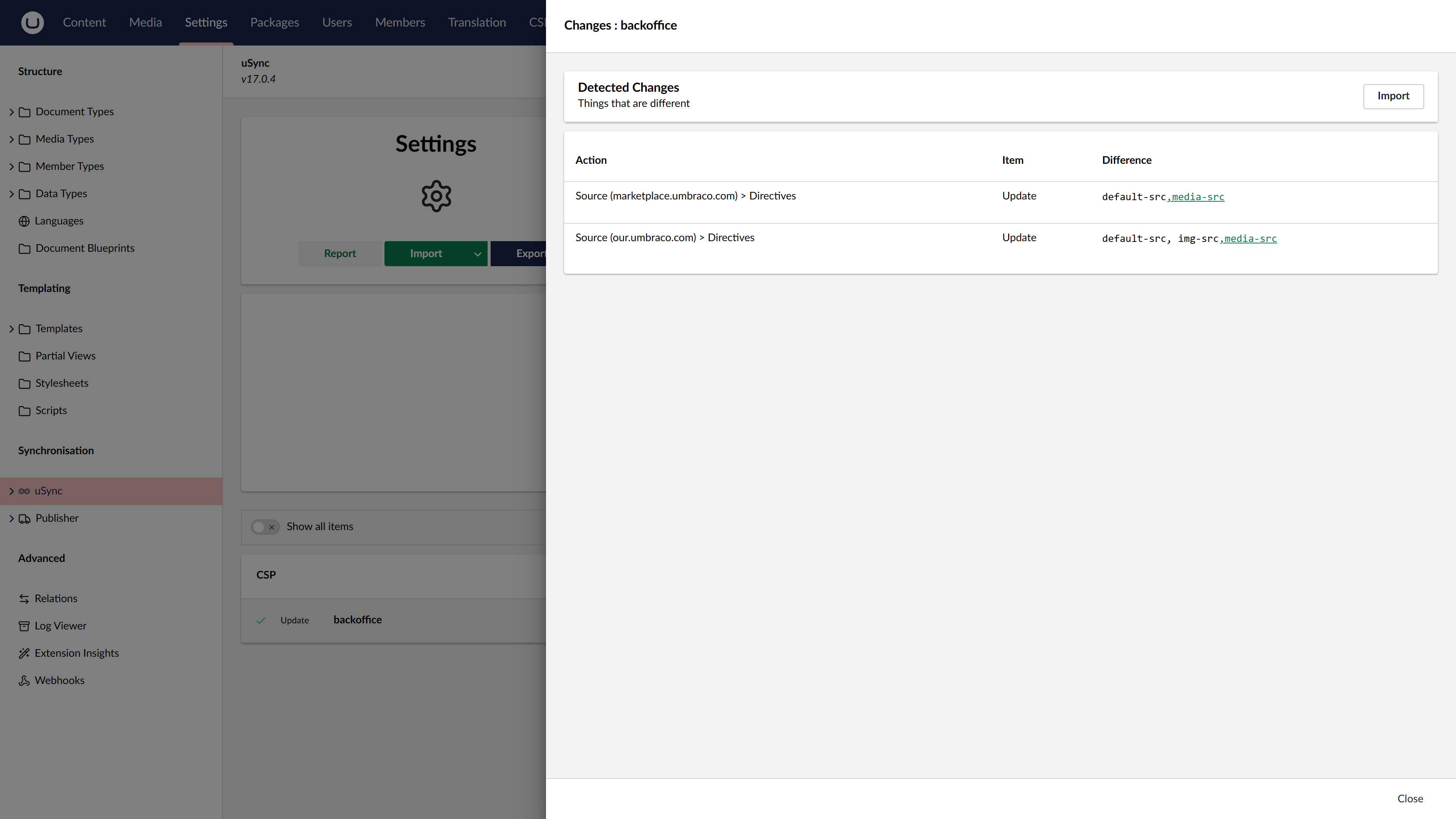 uSync synchronization uSync synchronization of CSP definitions